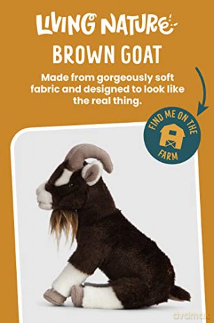 Living Nature Brown Goat, Realistic Soft Cuddly Goat Toy, Naturli Eco-Friendly Plush, 21cm