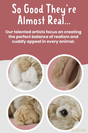 Living Nature Brown Sitting Lop Eared Rabbit, Realistic Soft Cuddly Bunny Toy, Naturli Eco-Friendly Plush, 18cm
