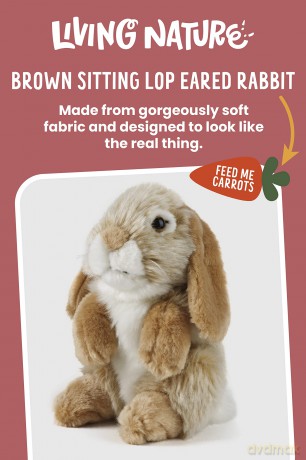 Living Nature Brown Sitting Lop Eared Rabbit, Realistic Soft Cuddly Bunny Toy, Naturli Eco-Friendly Plush, 18cm