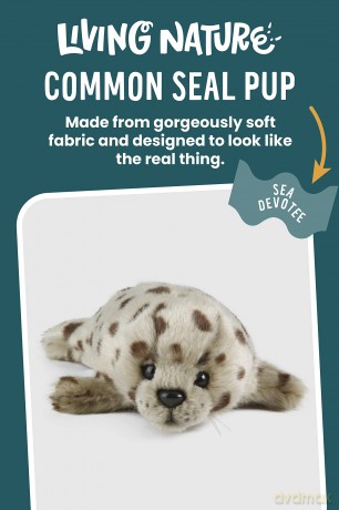Living Nature Common Seal Pup, Realistic Soft Cuddly Ocean Toy, Naturli Eco-Friendly Plush, 22cm, Gray