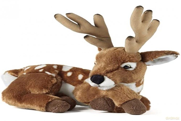 Living Nature Deer with Antlers, Realistic Soft Cuddly Lying Deer with Antlers Toy, Naturli Eco-Friendly Plush, 28cm