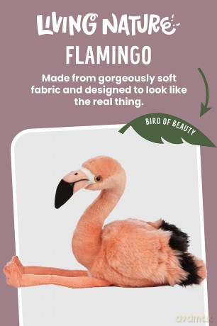 Living Nature Flamingo, Realistic Soft Cuddly Bird Toy, 30cm