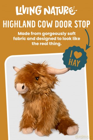 Living Nature Highland Cow Brown Doorstop | Heavy Animal Door Stop | Soft Toy Gift for Kids | Naturli Eco-Friendly Plush| Animal Cuddly Toy Doorstop