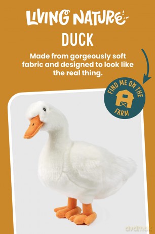 Living Nature Large Duck, Realistic Soft Cuddly Duck Toy, Naturli Eco-Friendly Plush, 35cm