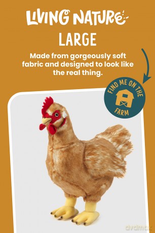 Living Nature Large Hen, Realistic Soft Cuddly Farm Toy, 32cm, Red