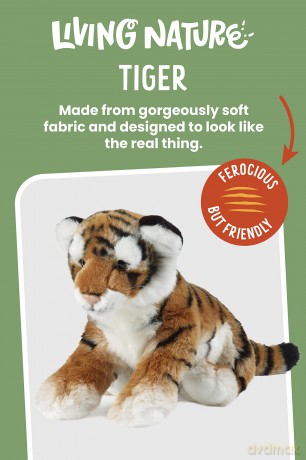 Living Nature Large Tiger Cub, Realistic Soft Cuddly Tiger Toy, Naturli Eco-Friendly Plush, 31cm, Orange