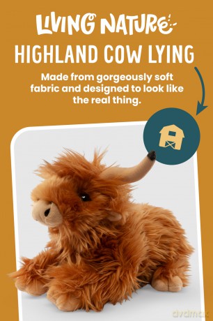 Living Nature Lying Highland Cow Brown Soft Toy | Farm Toy | Soft Toy Gift for Kids | 18 cm