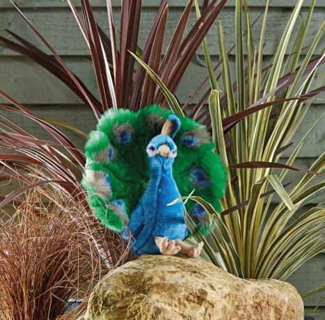 Living Nature Peacock, Realistic Soft Cuddly Farm Toy, Naturli Eco-Friendly Plush, 18cm