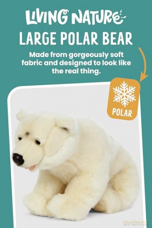 Living Nature Polar Bear Cub, Realistic Soft Cuddly Bear Toy, Naturli Eco-Friendly Plush, 45cm