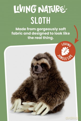 Living Nature Sloth, Realistic Soft Cuddly Sloth Toy, Naturli Eco-Friendly Plush, 22cm