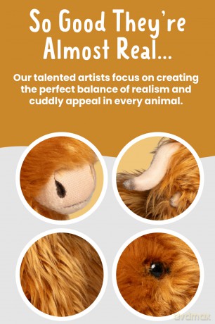 Living Nature Standing Highland Cow Brown Plush Toy | Farm Toy with Sound | Soft Toy Gift for Kids | Naturli Eco-Friendly Plush | 22 cm