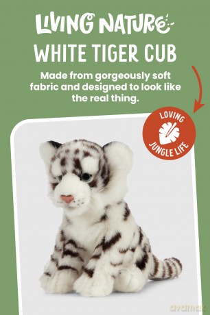 Living Nature White Tiger Cub Stuffed Animal Plush Toy | Fluffy and Cuddly Safary Animal | Soft Toy Gift for Kids | Boys and Girls Stuffed Doll | Naturli Eco-Friendly Plushies | 18 cm
