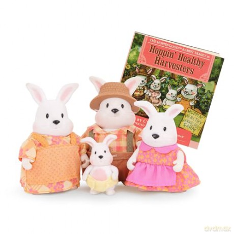 Li'l Woodzeez - Hoppingood Rabbit Family - 5pc Toy Set with Miniature Animal Figurines and Storybook - Animal Toys and Accessories for Kids Age 3+