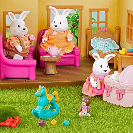 Li'l Woodzeez - Hoppingood Rabbit Family - 5pc Toy Set with Miniature Animal Figurines and Storybook - Animal Toys and Accessories for Kids Age 3+