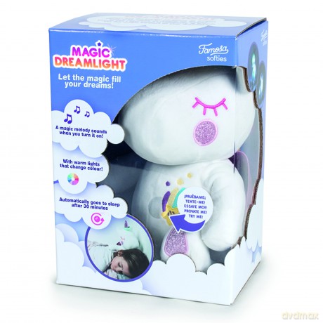 Magic Dreamlight Light-Up White Unicorn, Multicoloured and Glow in the Dark, Calming and Cuddly Sleep Aid for Kids, Soothing Music, Suitable for Ages 10M+
