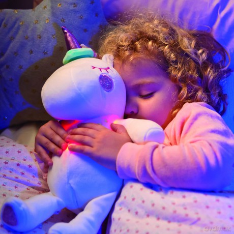 Magic Dreamlight Light-Up White Unicorn, Multicoloured and Glow in the Dark, Calming and Cuddly Sleep Aid for Kids, Soothing Music, Suitable for Ages 10M+