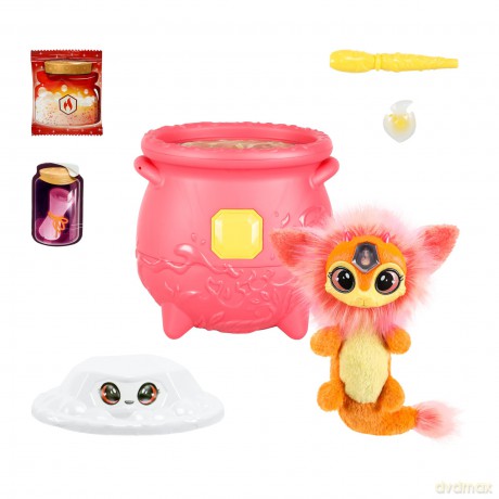 Magic Mixies Magical Gem Surprise Fire Magic Cauldron - Reveal a Non-Electronic Mixie Plushie and Magic Ring with a pop up reveal from the Fizzing Cauldron