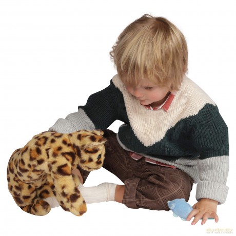 Manhattan Toy Loki Leopard Stuffed Animal Cat Front Paws and Magnetic Mouse Toy