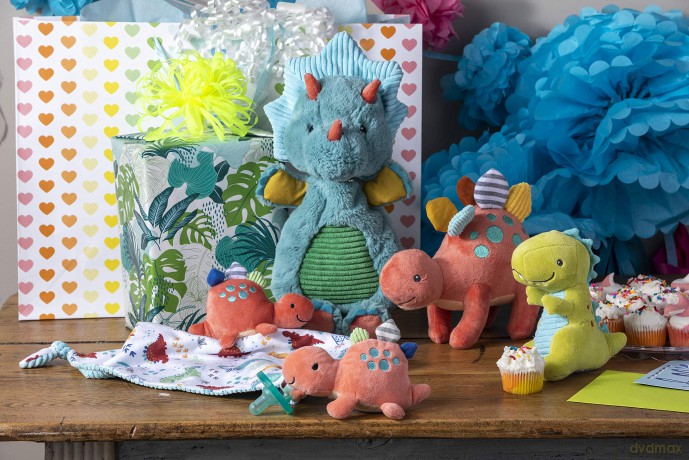 Mary Meyer Pebblesaurus Lovey Soft Toy, 33-Centimetres, Blue Triceratops Dinosaur