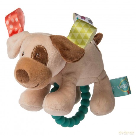 Mary Meyer Taggies Soft Baby Rattle with Teether Ring and Sensory Tags, 15.24 cm, Buddy Dog
