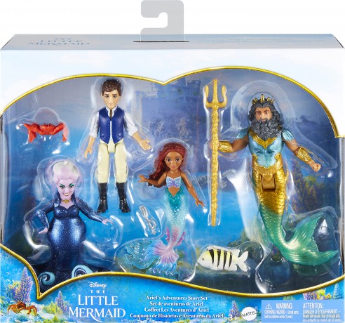 Mattel Disney The Little Mermaid Ariels Adventures Story Set with 4 Small Dolls and Accessories, Toys Inspired by the Movie, HLX19