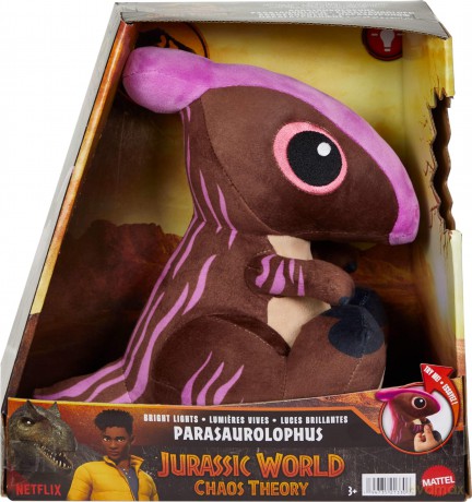 Mattel Jurassic World Chaos Theory Netflix - Dinosour Toy Plush with bright lights, Parasaurolophus, 3 Years old, HWD81