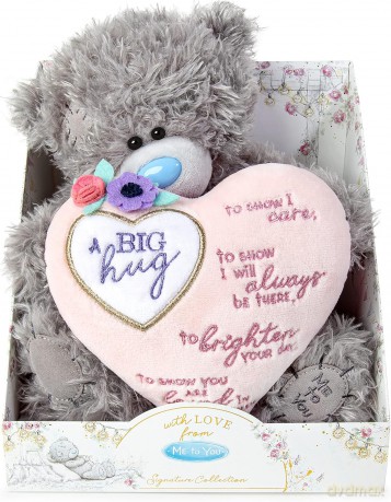 Me To You Bear 9" Big Hugs Padded Heart, Grey