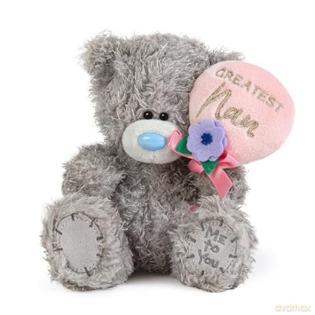 Me to You Tatty Teddy Greatest Nan Plush Bear On Gift Plinth 15cm High - Official Mothers Day Collection, Grey