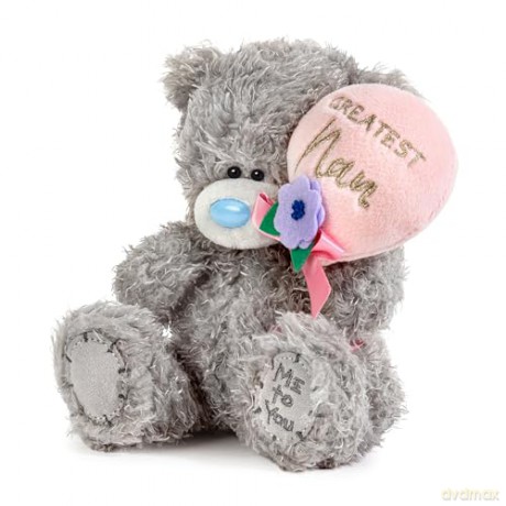 Me to You Tatty Teddy Greatest Nan Plush Bear On Gift Plinth 15cm High - Official Mothers Day Collection, Grey