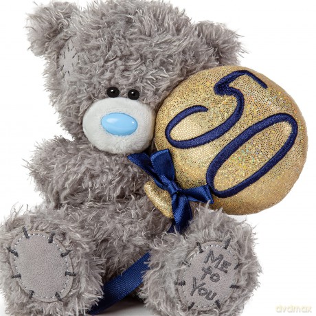 Me to You Tatty Teddy 50th Birthday Bear Holding a 50 Balloon - Official Collection, Grey