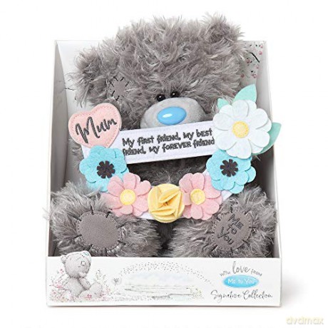 Me to You Tatty Teddy with Flowers and Message for Mum - Official Collection,Blue,grey,silver