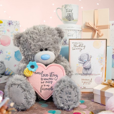 Me to You Tatty Teddy with Heart-Shaped Love Story Book - Official Collection,Blue,grey