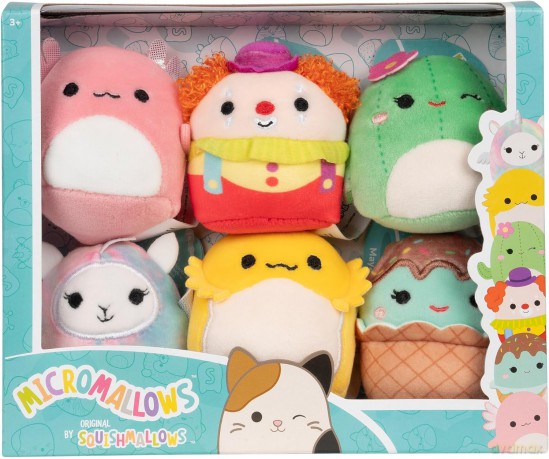 Micromallows Squishmallows Original 6-Pack - Archie Axolotl, Bimbi Clown, Lucy-May Llamapegacorn, Maritza Cactus, Maya Sundae, Rodry Bearded Dragon