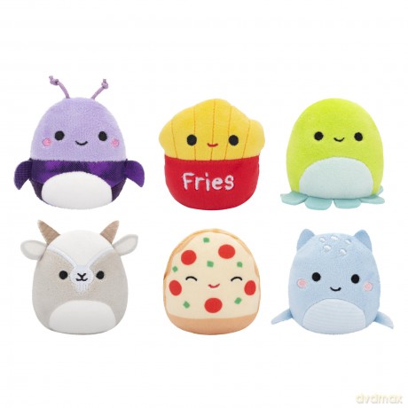 Micromallows Squishmallows Original 6-Pack - Axel Beetle, Lune Loch Ness Monster, Malcolm Mushroom, Orphie Octopus, Pep Pizza, Walker Goat