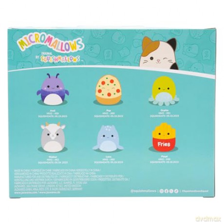 Micromallows Squishmallows Original 6-Pack - Axel Beetle, Lune Loch Ness Monster, Malcolm Mushroom, Orphie Octopus, Pep Pizza, Walker Goat