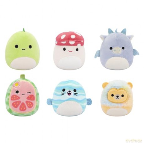 Micromallows Squishmallows Original 6-Pack - Cortez Caterpillar, Dane Dragon, Floyd French Fries, Lena Guava Fruit, Leonard Lion, Noah Seal