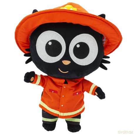 Milo Black Cat Plush Toy - 25cm Amazing Dress Up Milo Soft Toys with Changeable Firefighter Outfit | Interactive Kawaii Plush with Sounds and Phrases | Cute Anime Talking Teddy Bear for Boy and Girl