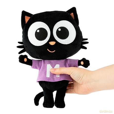 Milo Black Cat Plush Toy - 25cm Amazing Dress Up Milo Soft Toys with Changeable Firefighter Outfit | Interactive Kawaii Plush with Sounds and Phrases | Cute Anime Talking Teddy Bear for Boy and Girl