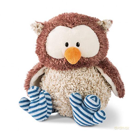 NICI 46092 Plush Cuddly Toy Owl Oscar with turnable Head 35cm, Striped, Brown/Blue