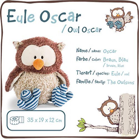 NICI 46092 Plush Cuddly Toy Owl Oscar with turnable Head 35cm, Striped, Brown/Blue
