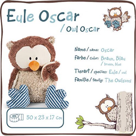 NICI 46093 Plush Cuddly Toy Owl Oscar with turnable Head 50cm, Single, Brown/Blue, 50 cm