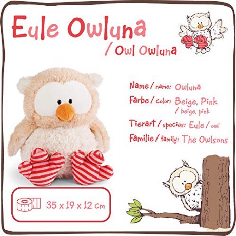 NICI 46096 Girl Cuddly Toy Owl Owluna with turnable Head 35cm, Beige/Pink, 35 cm