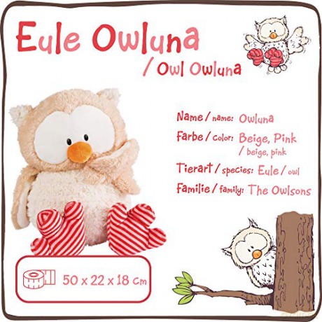 NICI 46097 Cuddly Toy Owl Owluna with turnable Head 50cm, Beige/Pink