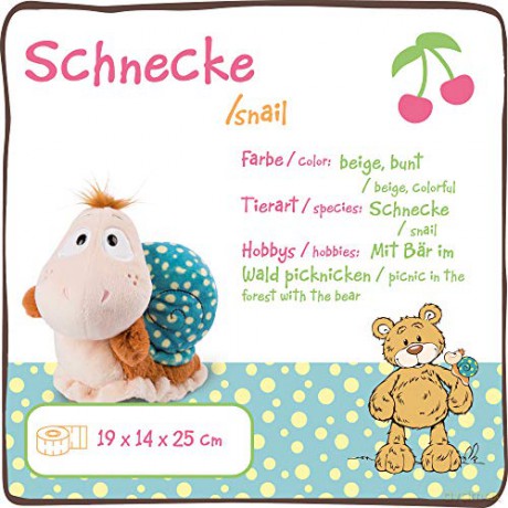 NICI 46507 Animal Cuddly Soft Toy Snail Classic Bear 25cm, Multicoloured, 25 cm