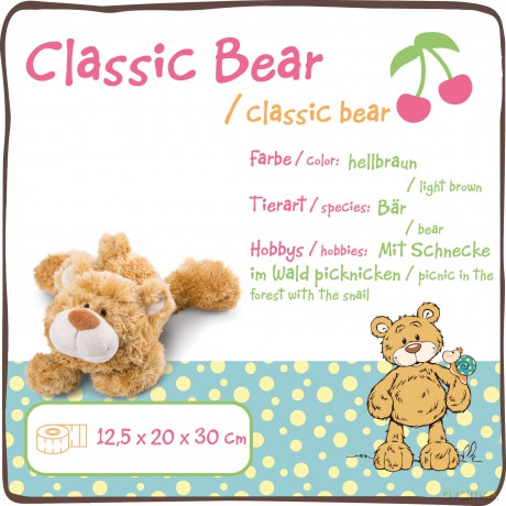 NICI 46513 Animal Cuddly Soft Toy Lying Classic Bear 30cm, Golden Brown, 30 cm