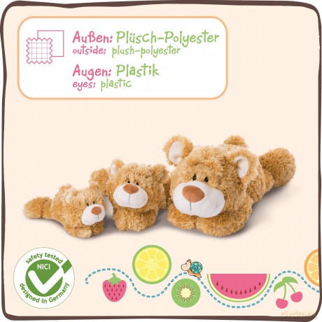NICI 46513 Animal Cuddly Soft Toy Lying Classic Bear 30cm, Golden Brown, 30 cm