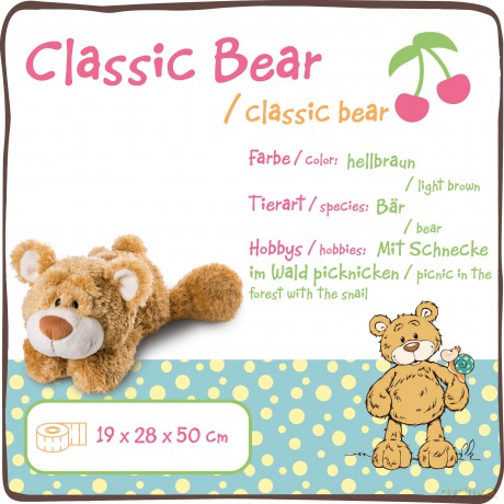 NICI 46514 Animal Cuddly Soft Toy Lying Classic Bear 50cm, Golden Brown, 50 cm