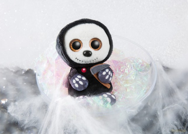 NICI 47549 Original - Glubschis Halloween Grim Reaper Sanito 25 cm-Cuddly Toy with Big, Glittery Eyes-Fluffy Stuffed Animal, Black/White