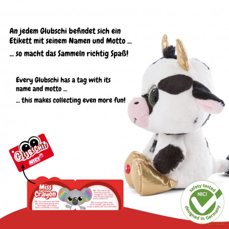 NICI 47668 Esel Original - Glubschis Cow Moolon 25cm - Stuffed Animal with Big, Glittery Eyes - Fluffy Soft Cuddly Toy Lovers, White, 25 cm