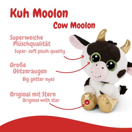 NICI 47668 Esel Original - Glubschis Cow Moolon 25cm - Stuffed Animal with Big, Glittery Eyes - Fluffy Soft Cuddly Toy Lovers, White, 25 cm